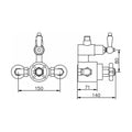 [BSKI148] Traditional Twin Exposed Thermostatic Shower Valve & Rigid Riser Kit - Chrome - Technical Drawing