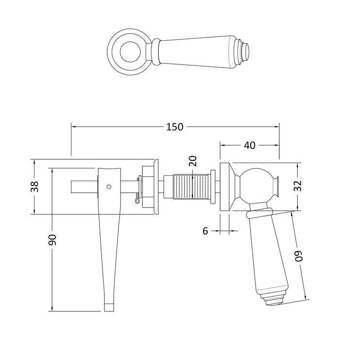 [BACL370] White WC Ceramic Lever - Technical Drawing