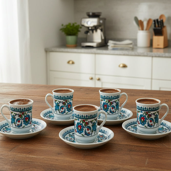 Turkish Coffee Set of Six - Porcelain - Topkapi - White