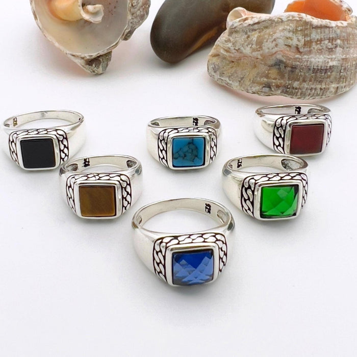 Turkish Handmade Ottoman Style 925 Sterling Silver Men's Turquoise Ring - Unique Gift - TryAladdin