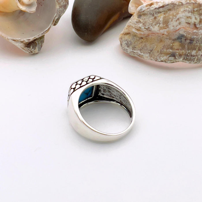 Turkish Handmade Ottoman Style 925 Sterling Silver Men's Turquoise Ring - Unique Gift
