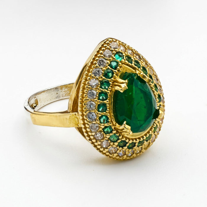 Turkish Handmade Sterling Silver Emerald Ring for Women - Ottoman Style Hurrem Sultan Inspired Green Gemstone Jewelry