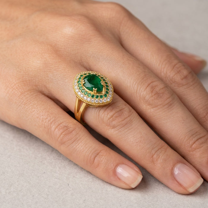 Turkish Handmade Sterling Silver Emerald Ring for Women - Ottoman Style Hurrem Sultan Inspired Green Gemstone Jewelry