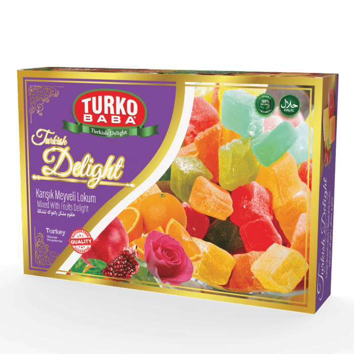 TURKOBABA Professional Mixed Fruit Turkish Delight Assorted Flavor Premium Loukoum - 225g - TryAladdin