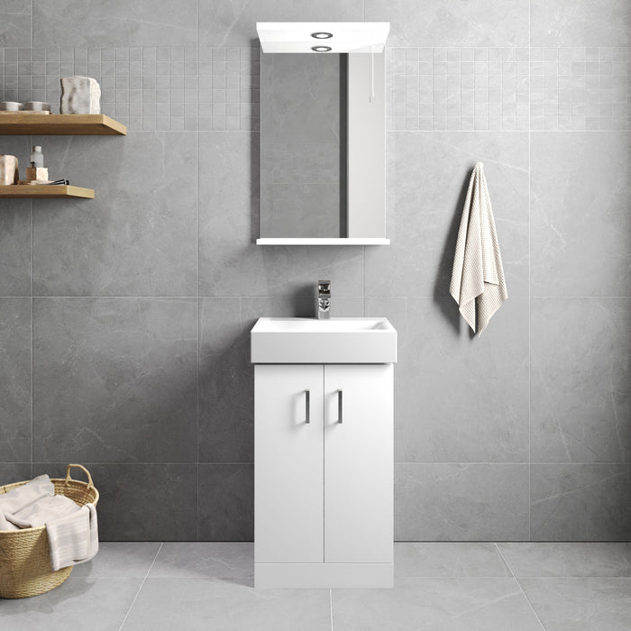 [BFCRF450] Two Door Cloakroom Vanity Ceramic Basin Unit in Gloss White Finish - Lifestyle 1