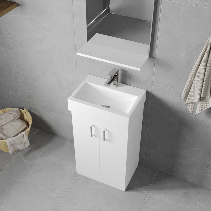 [BFCRF450] Two Door Cloakroom Vanity Ceramic Basin Unit in Gloss White Finish - Lifestyle 2