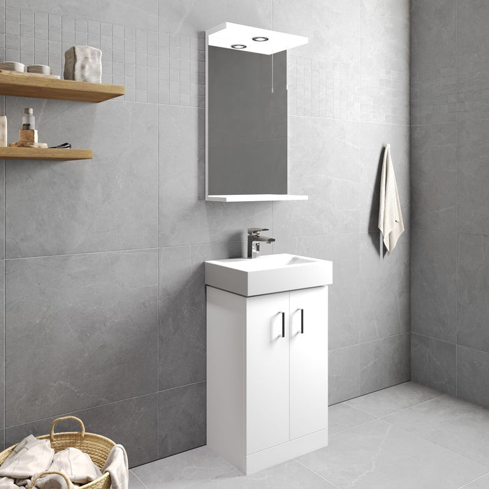 [BFCRF450] Two Door Cloakroom Vanity Ceramic Basin Unit in Gloss White Finish - Lifestyle 3