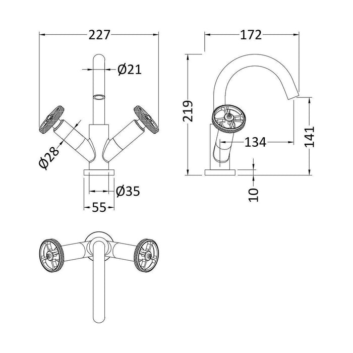 [BTIW315] Tyrley Basin Mixer Tap - Choice of Colour - Technical Drawing