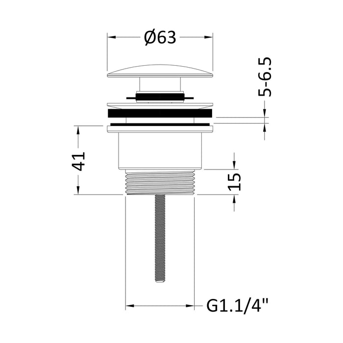[BWEK710] Universal Push Button Basin Waste - Technical Drawing