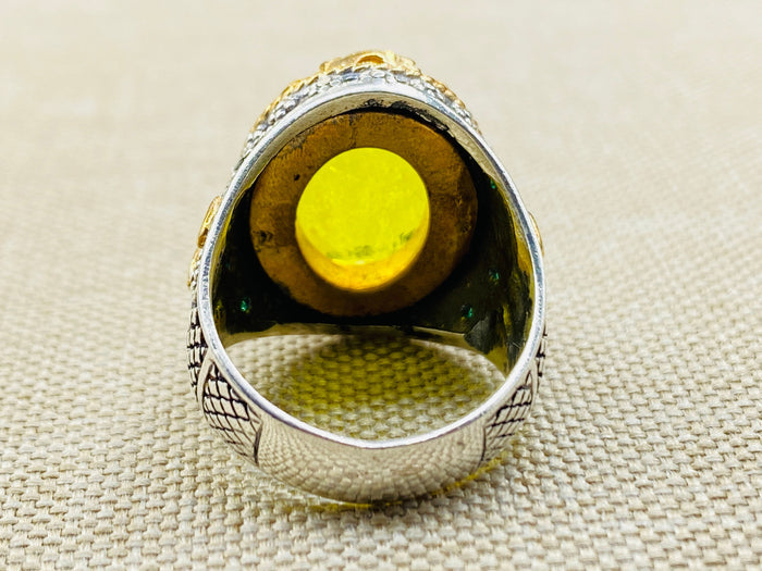 Vibrant Yellow Tourmaline Men's Ring | Handcrafted Turkish 925 Sterling Silver | Unique Gemstone Jewelry Gift