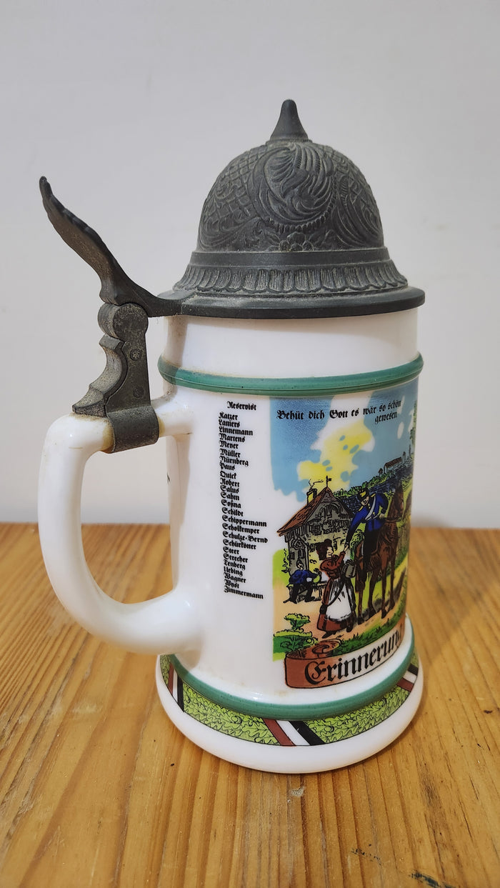 Vintage 1970's Original "BMF Milk Glass Beer Stein"-Imperial Kaiser W.W.I Patt