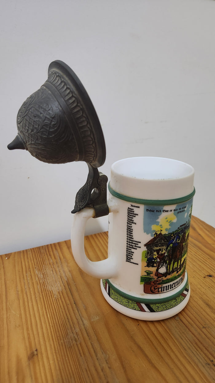 Vintage 1970's Original "BMF Milk Glass Beer Stein"-Imperial Kaiser W.W.I Patt