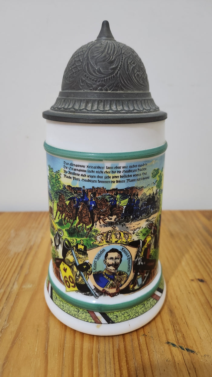 Vintage 1970's Original "BMF Milk Glass Beer Stein"-Imperial Kaiser W.W.I Patt