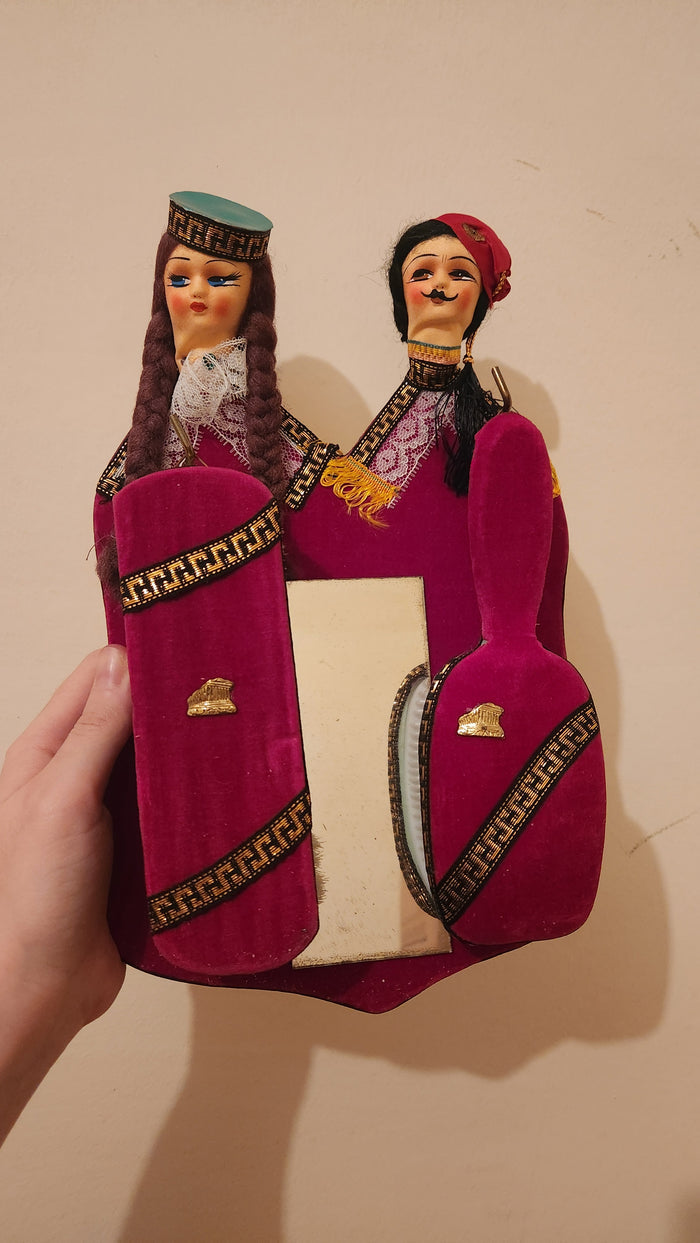 Vintage Czech souvenir dolls with a mirror and 2 hair brushes