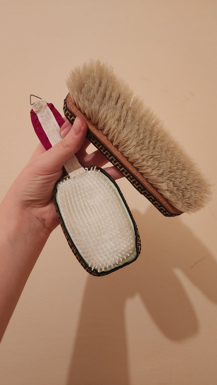 Vintage Czech souvenir dolls with a mirror and 2 hair brushes