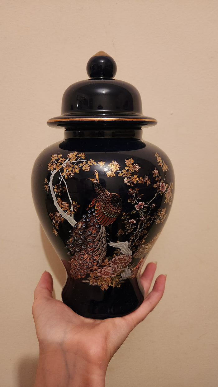 Vintage Japanese Ginger Jar in Peacock Floral Estate