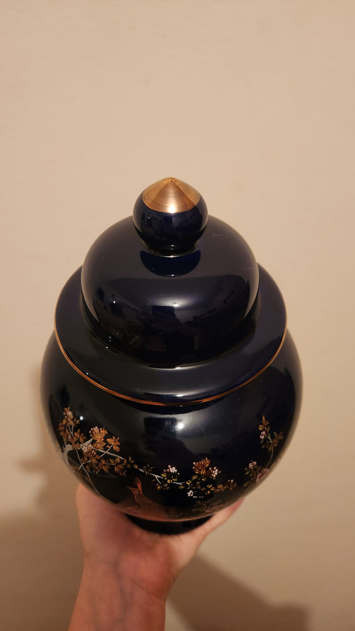 Vintage Japanese Ginger Jar in Peacock Floral Estate