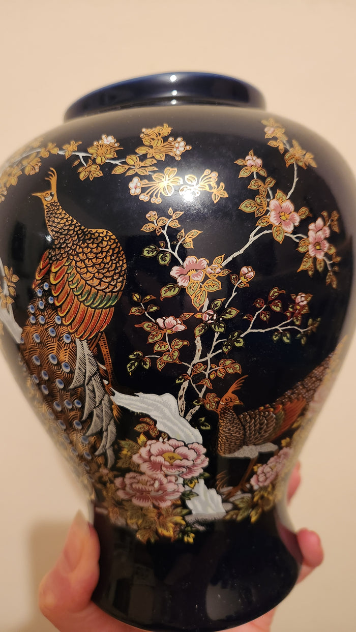 Vintage Japanese Ginger Jar in Peacock Floral Estate
