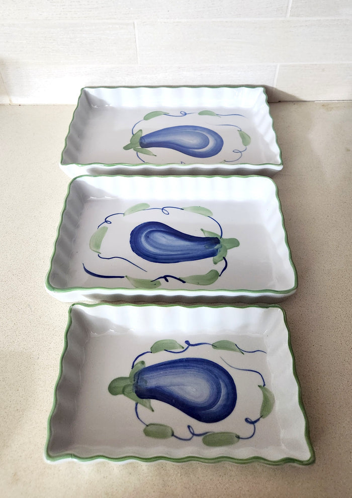 Vintage Naaman Ceramic Eggplant Serving Set of 3