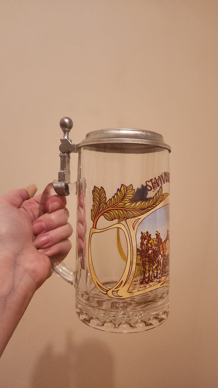 vintage Stammtisch seidel glass beer stein with a pewter lid