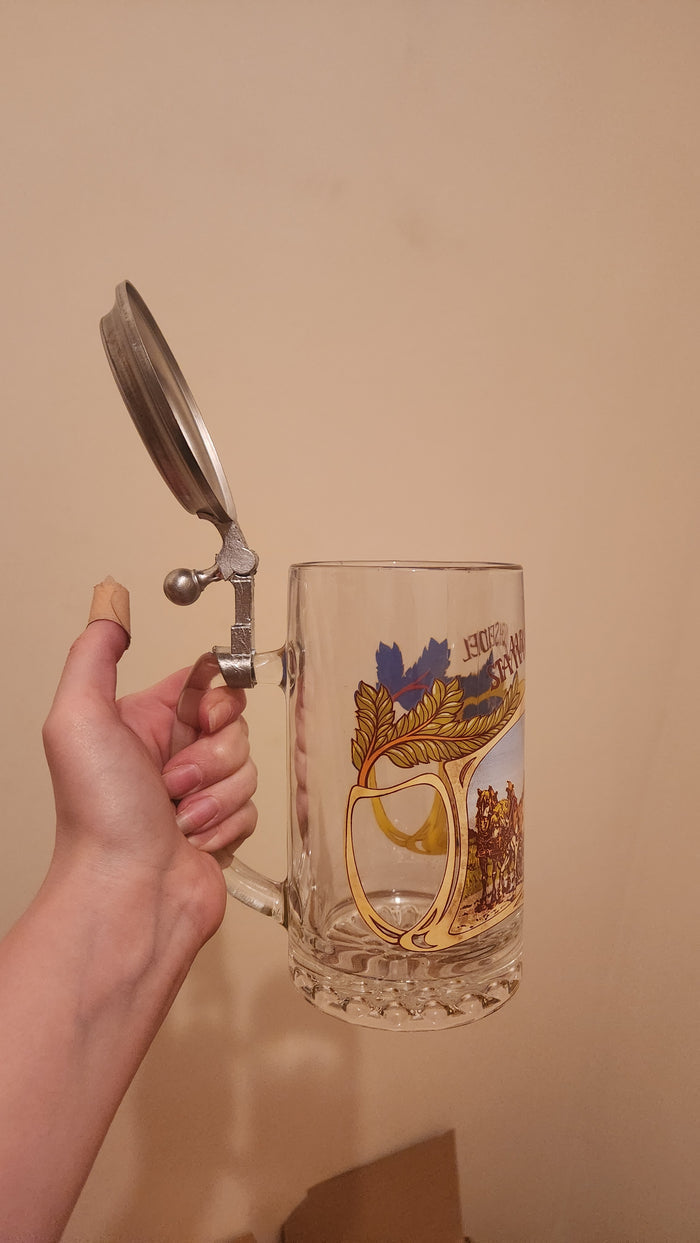 vintage Stammtisch seidel glass beer stein with a pewter lid