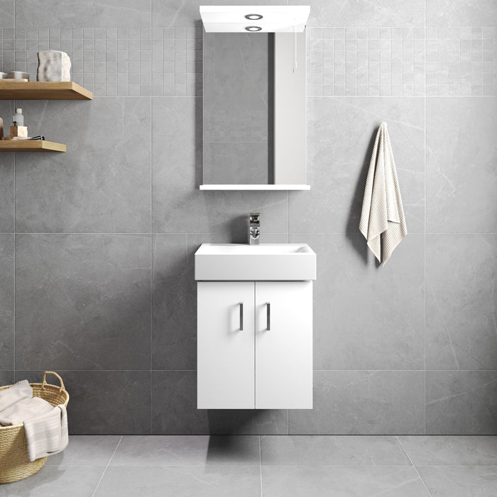 [BFCRW450] Wall Hung 2 Door Cloakroom Vanity Basin Unit - 450mm - Gloss White - Lifestyle 1
