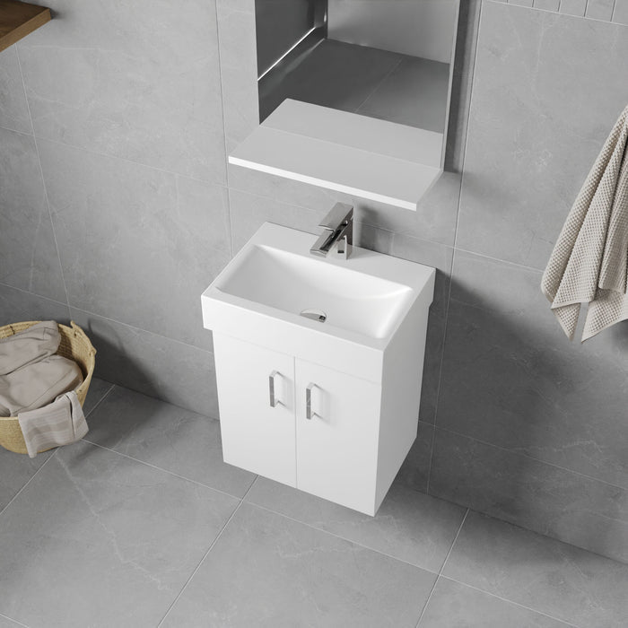 [BFCRW450] Wall Hung 2 Door Cloakroom Vanity Basin Unit - 450mm - Gloss White - Lifestyle 2
