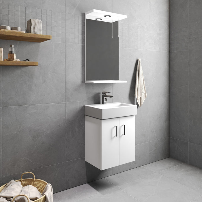 [BFCRW450] Wall Hung 2 Door Cloakroom Vanity Basin Unit - 450mm - Gloss White - Lifestyle 3