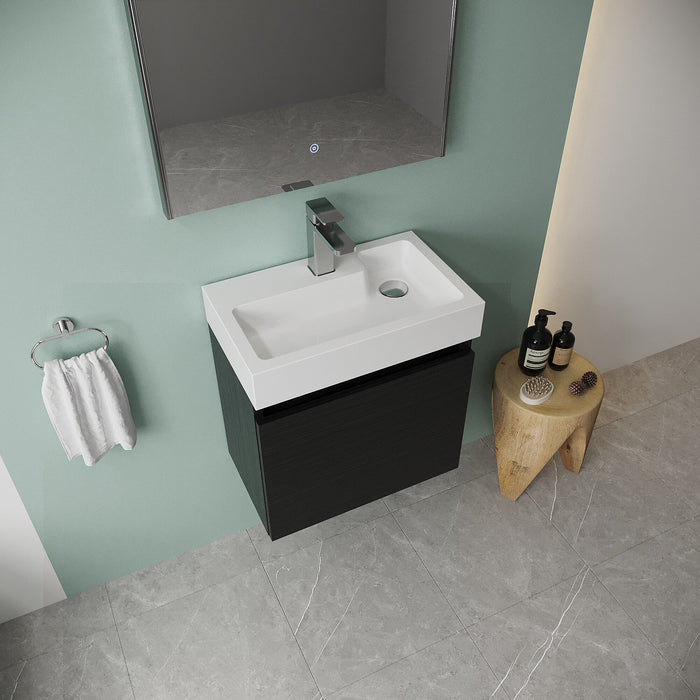 [BFCH015] Wall Hung Vanity Basin Unit & Slimline Polymarble Basin - 500mm - Woodgrain Charcoal Black - Lifestyle 2