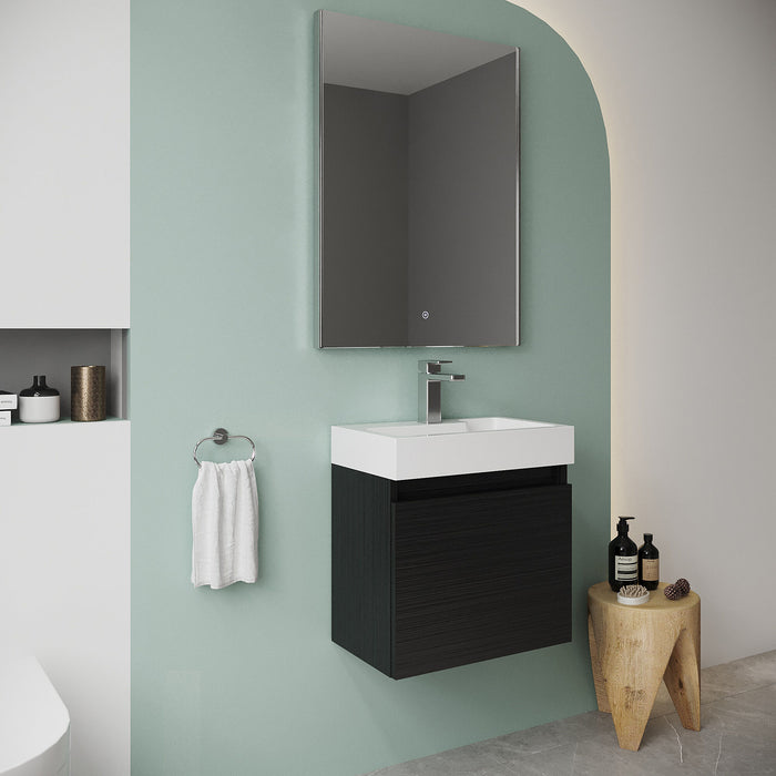 [BFCH015] Wall Hung Vanity Basin Unit & Slimline Polymarble Basin - 500mm - Woodgrain Charcoal Black - Lifestyle 3