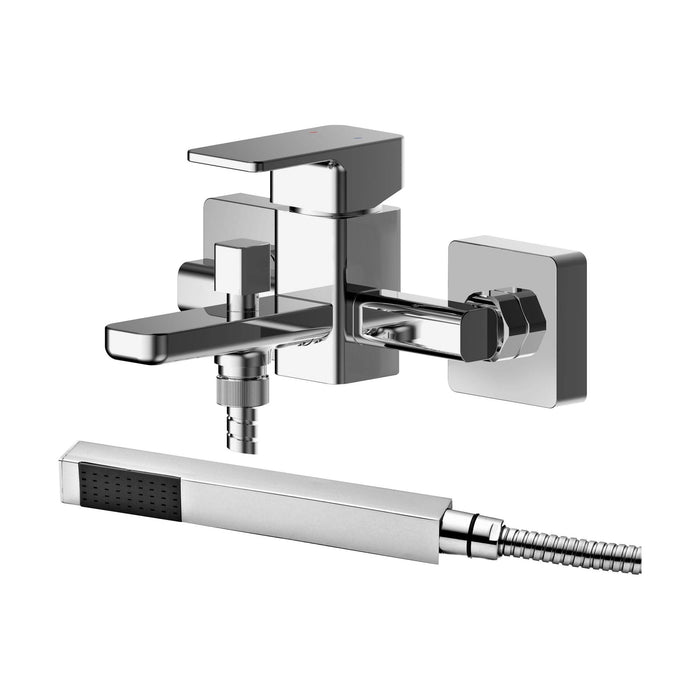 [BTEM316] Wall Mounted Square Bath Shower Mixer Tap with Shower Kit - Chrome - Cutout