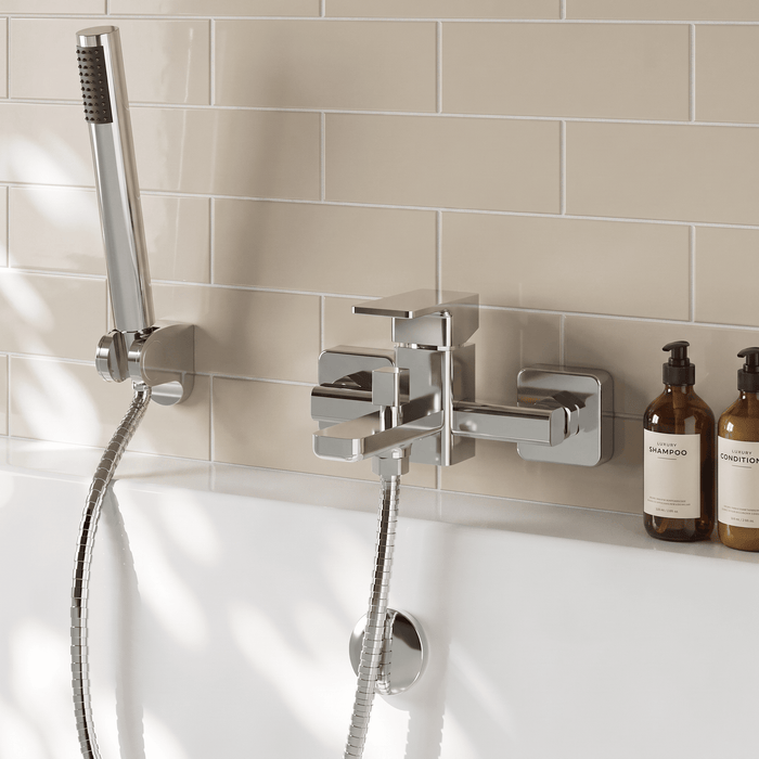 [BTEM316] Wall Mounted Square Bath Shower Mixer Tap with Shower Kit - Chrome - Lifestyle 1