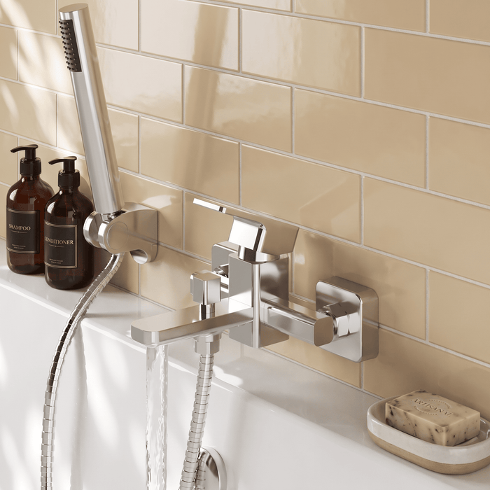 [BTEM316] Wall Mounted Square Bath Shower Mixer Tap with Shower Kit - Chrome - Lifestyle 3