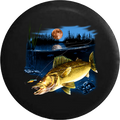 Walleye Fish in the Lake Fishing Lure Night Full Moon RV Camper Spare Tire Cover-35 inch