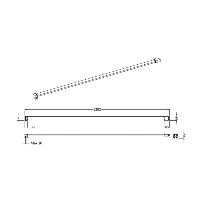 [BEFX040] Wetroom Screen Support Bar - Technical Drawing