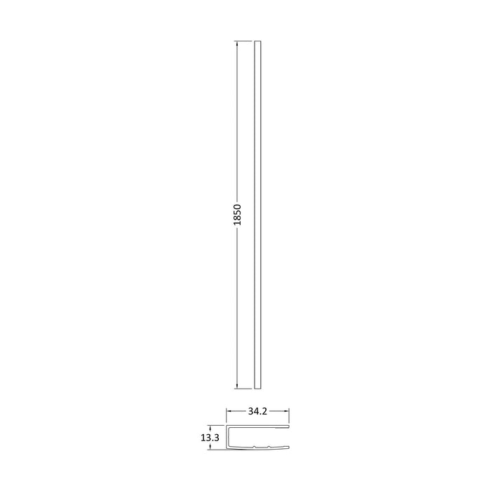 [BEWP009] Wetroom Wall Channel 1850mm Black - Technical Drawing