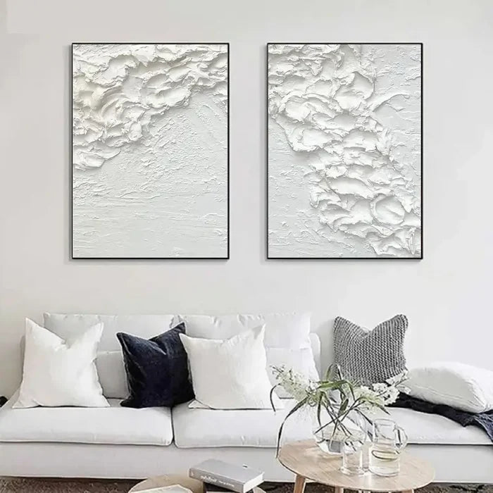 White Minimalist Textured Paintings Canvas Set of 2 #MM061