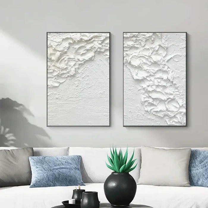 White Minimalist Textured Paintings Canvas Set of 2 #MM061