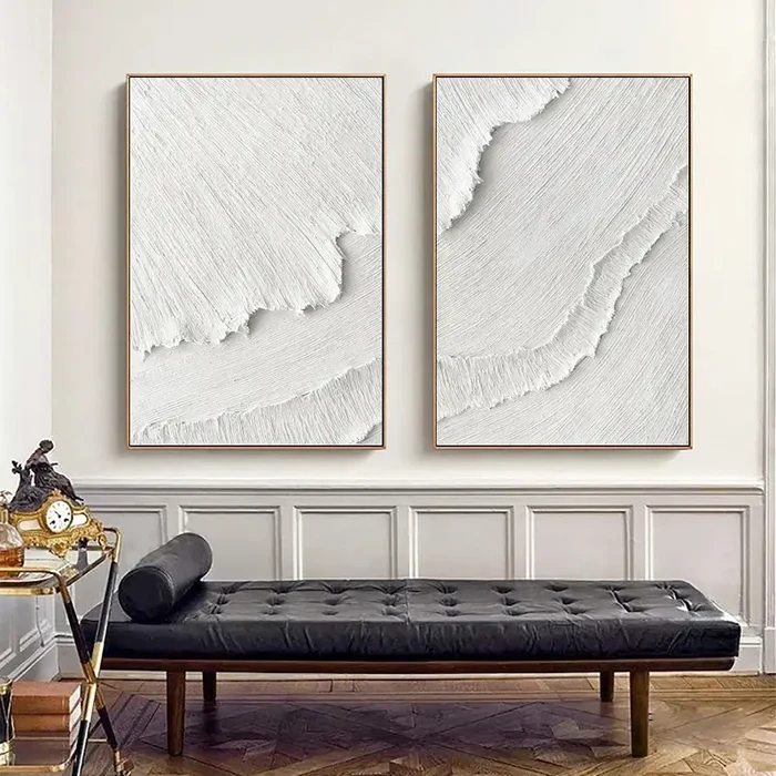 White Minimalist Textured Paintings Canvas Set of 2 #MM065