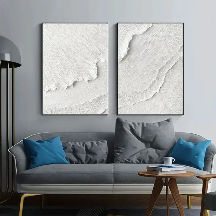 White Minimalist Textured Paintings Canvas Set of 2 #MM065