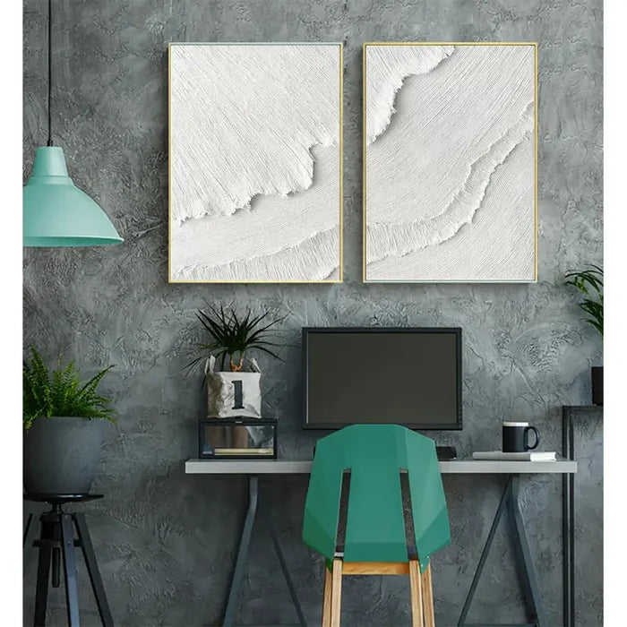 White Minimalist Textured Paintings Canvas Set of 2 #MM065