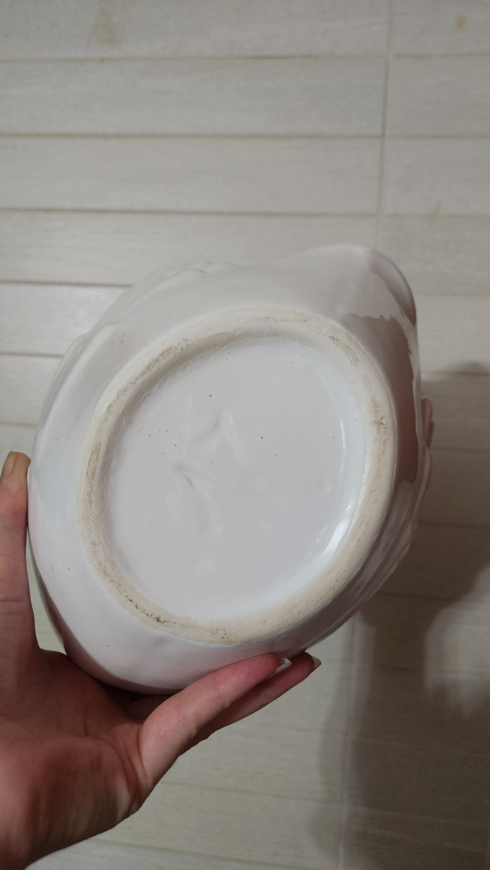 White signed ceramic swan planter