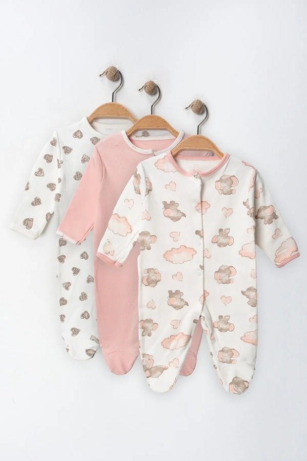 Wholesale Baby Girl Premium Cotton Footed Romper 3 - Piece Set - 500g - TryAladdin