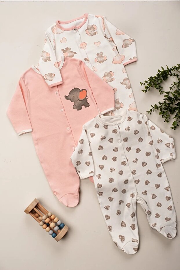 Wholesale Baby Girl Premium Cotton Footed Romper 3 - Piece Set - 500g - TryAladdin