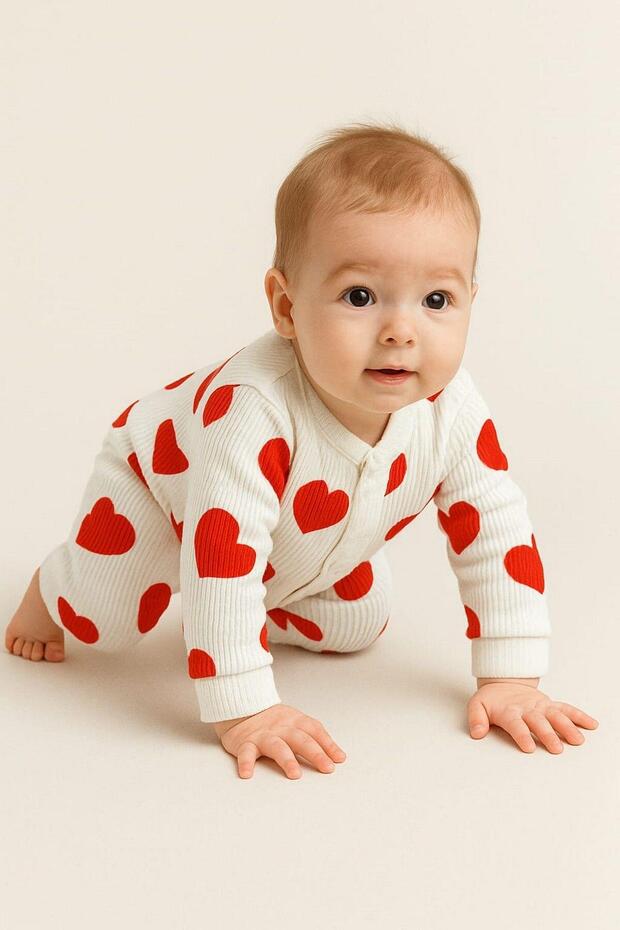 Wholesale Newborn Girl Heart Print 100% Cotton Romper - Snap Closure - 1 - 6 Months - TryAladdin