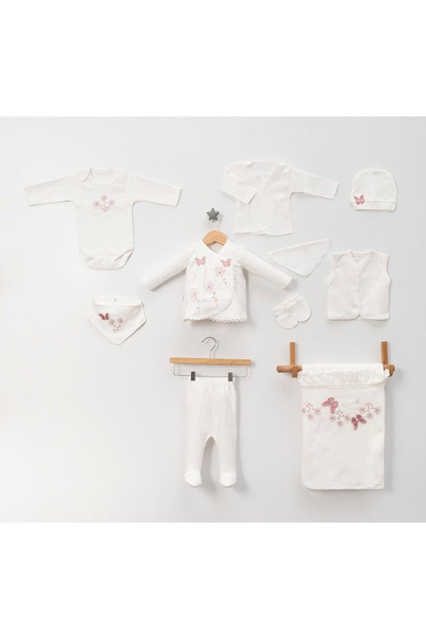 Wholesale Premium 10 - Piece Newborn Clothing Set - 100% Cotton Embroidered Butterfly Collection - TryAladdin