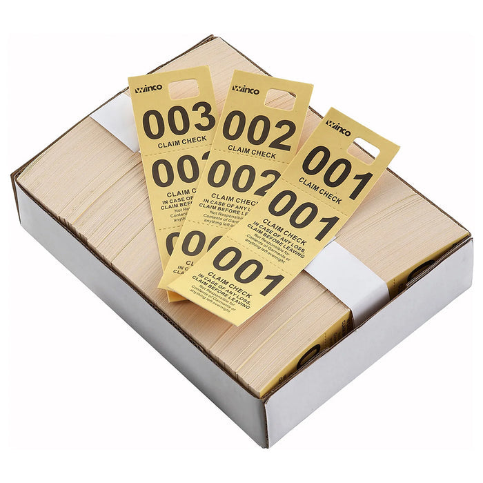 Winco CCK-5YL - Coat Check Tickets -One Time Use - Numbered 1 to 500