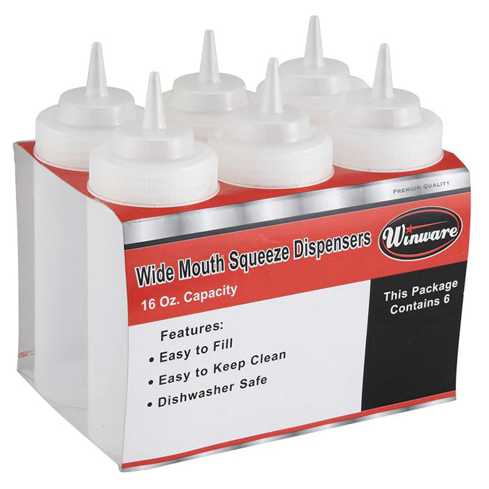 Winco PSW-16 - 16 Oz. Wide Mouth Squeeze Out Bottles