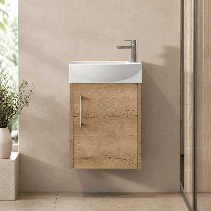 [BFPF1861L] Winshill Contemporary 1 Door Wall Hung Cloakroom Vanity Unit with Basin - Choice of Orientation and Colour
