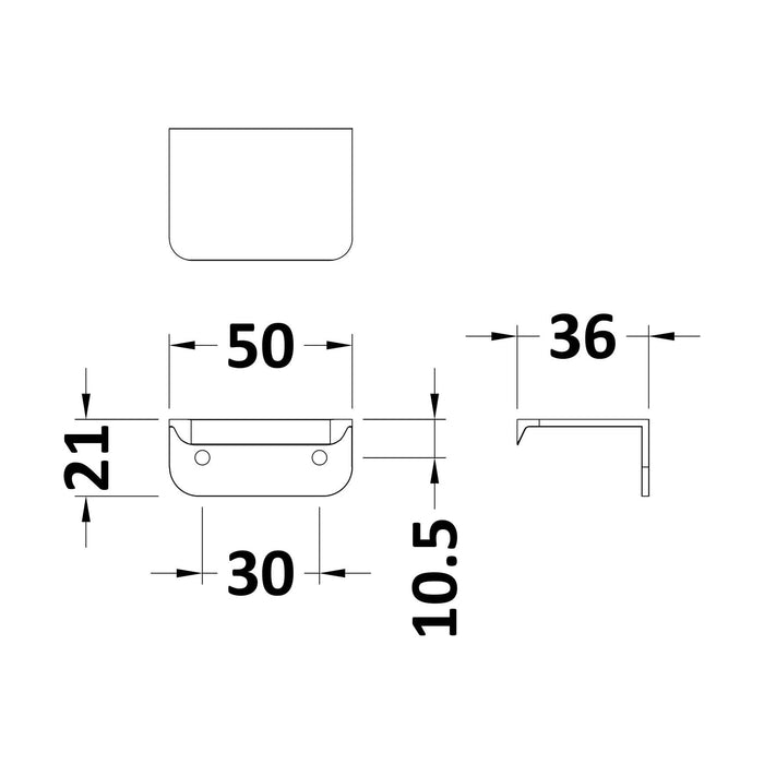 [BFHH187] Wrap Over Handle, 50mm (30mm Centres) - Matt Black - Technical Drawing